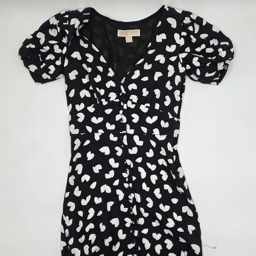 Michael Michael Kors Black White Heart Print Button Front Midi Dress XXS